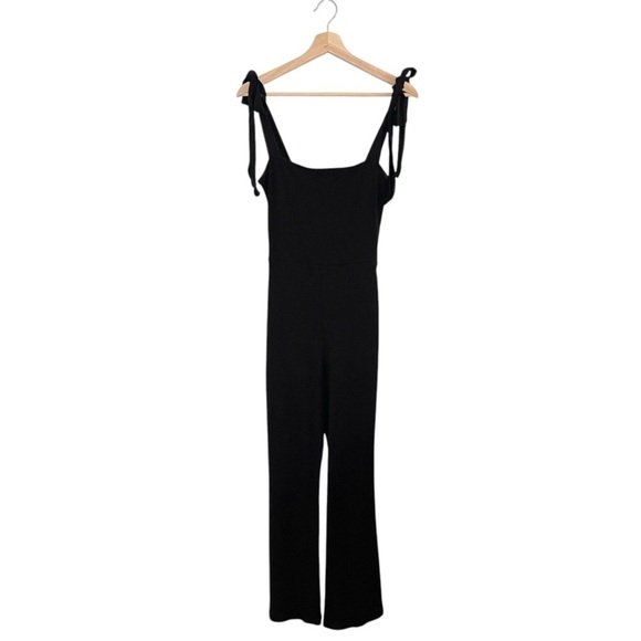 Reformation Wesley Ribbed Knit Square Neck Tie Strap Jumpsuit Black Small - Picture 6 of 15